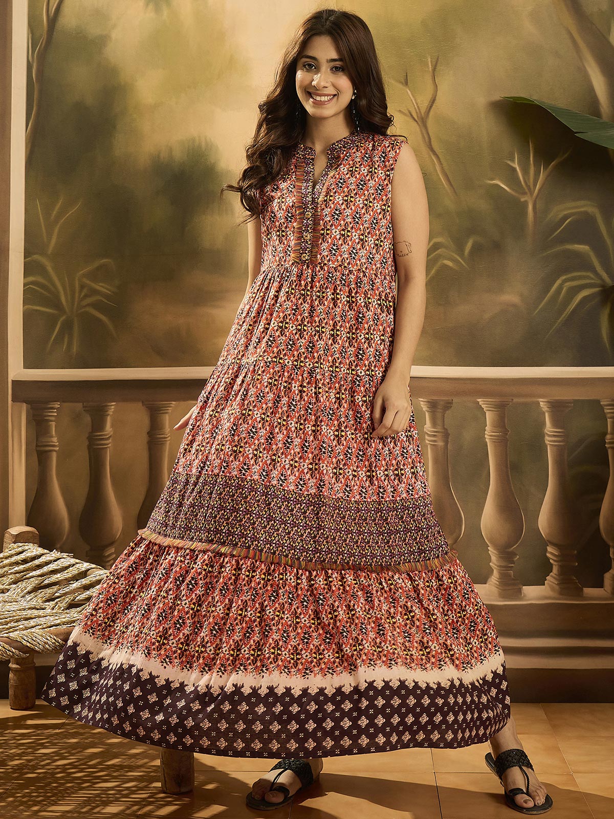 Women Tropical Printed Pure Cotton Fit & Flare Dress