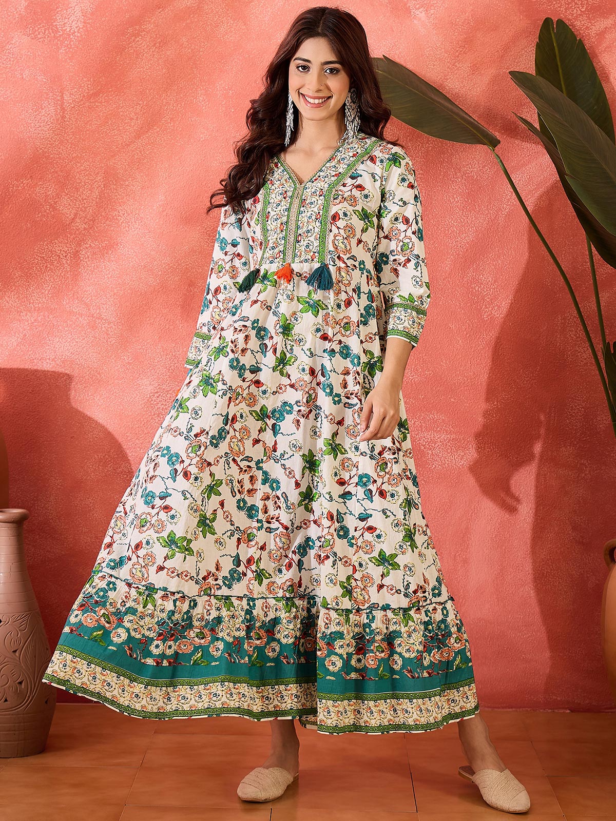 Women Floral Printed Fit & Flared Maxi Dress