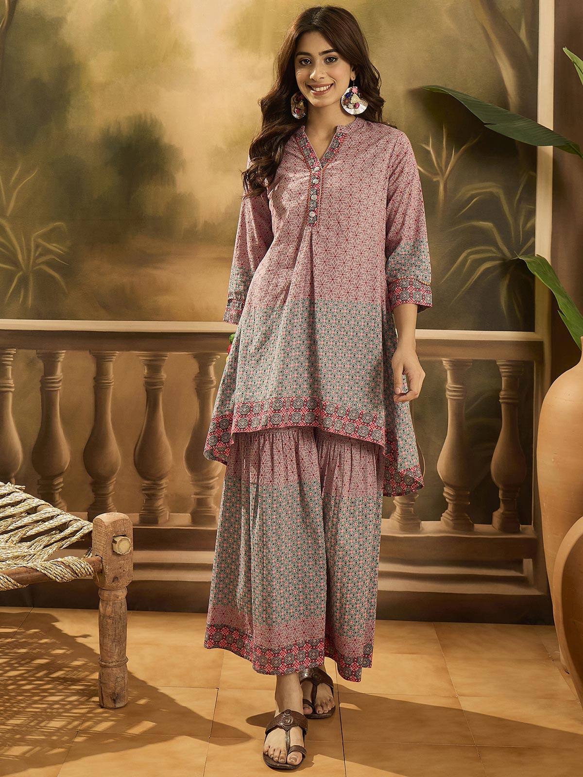 Printed Pure Cotton Top With Trouser Co-Ords