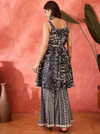 Black & Silver Printed Peplum Kurti with Palazzo Set – Ethnic Co-Ord Outfit for Women