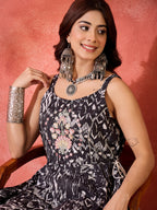 Black & Silver Printed Peplum Kurti with Palazzo Set – Ethnic Co-Ord Outfit for Women