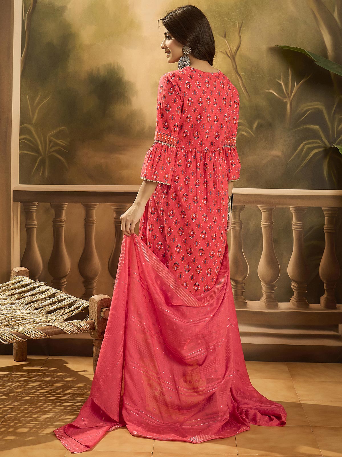 Women Ethnic Motifs Printed Cotton Kurta with Trousers & Dupatta