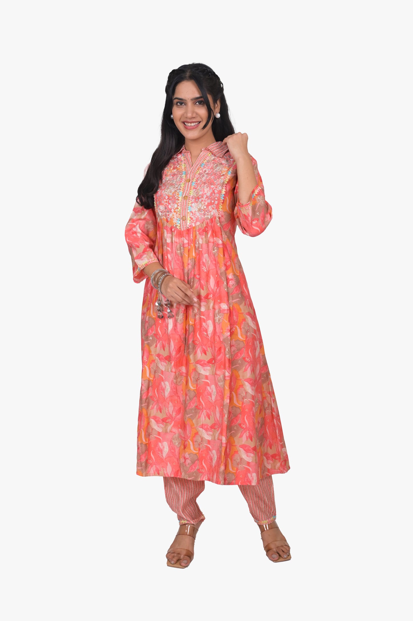 Muslin Salavendar Orange  Kurta set with Pant