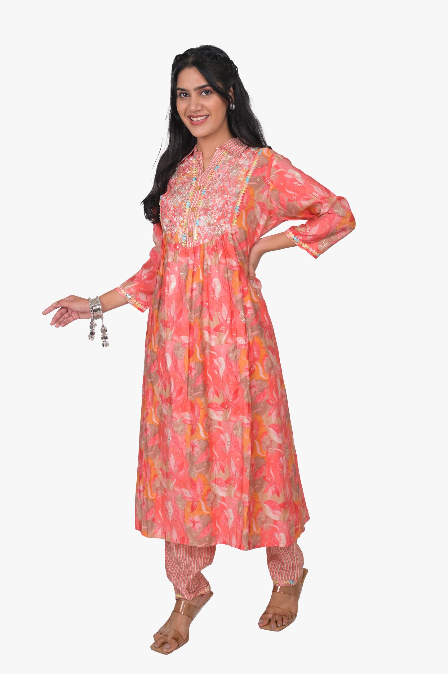 Muslin Salavendar Orange  Kurta set with Pant