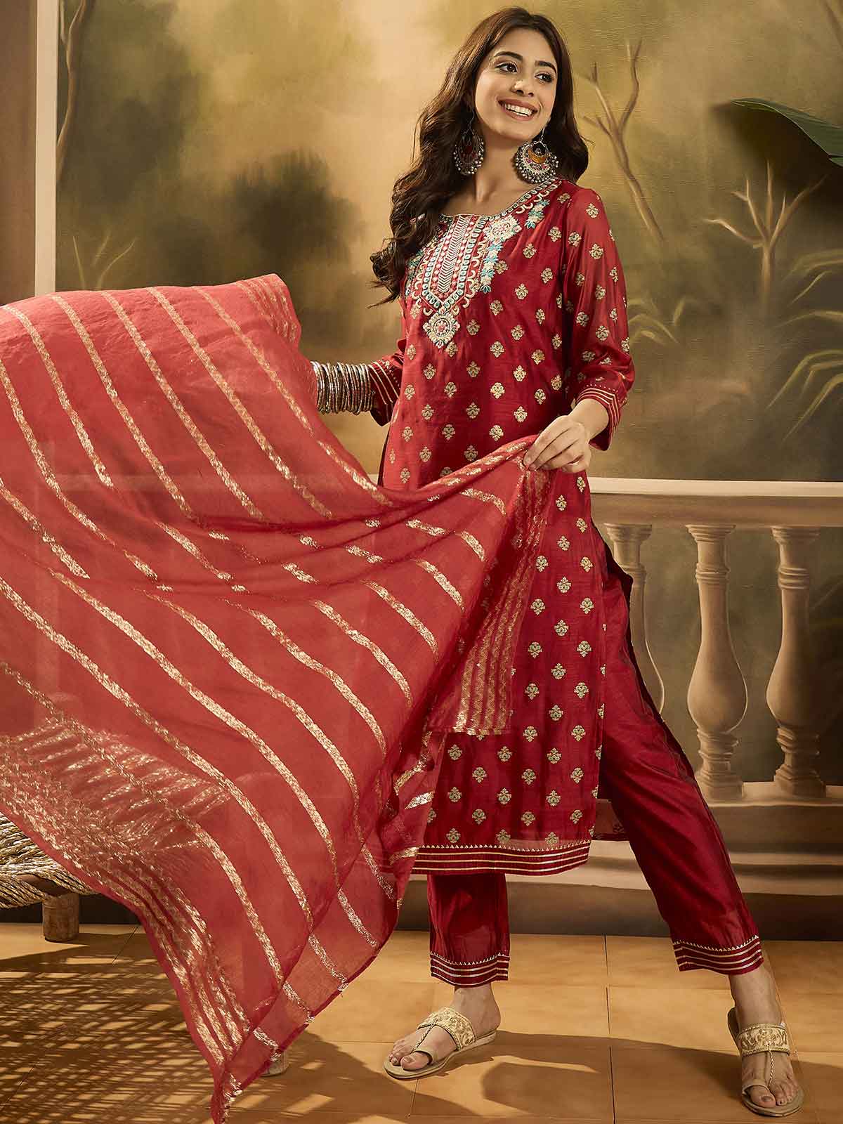 Women Ethnic Motifs Embroidered Kurta with Trousers & Dupatta