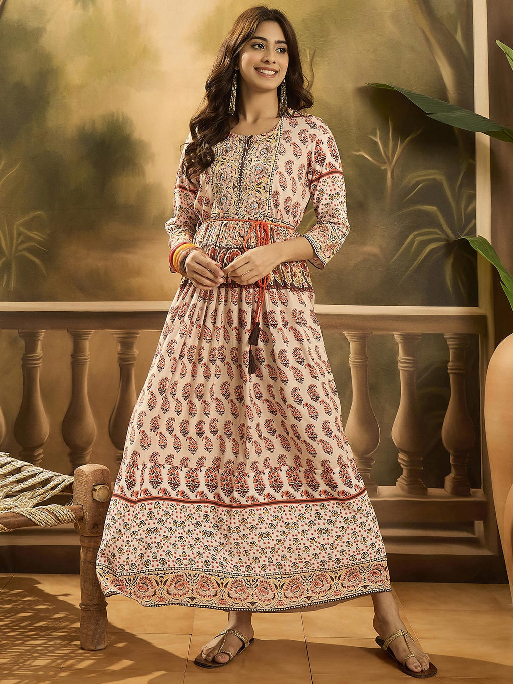 Women Ethnic Motifs Printed Round Neck Fit & Flare Dress