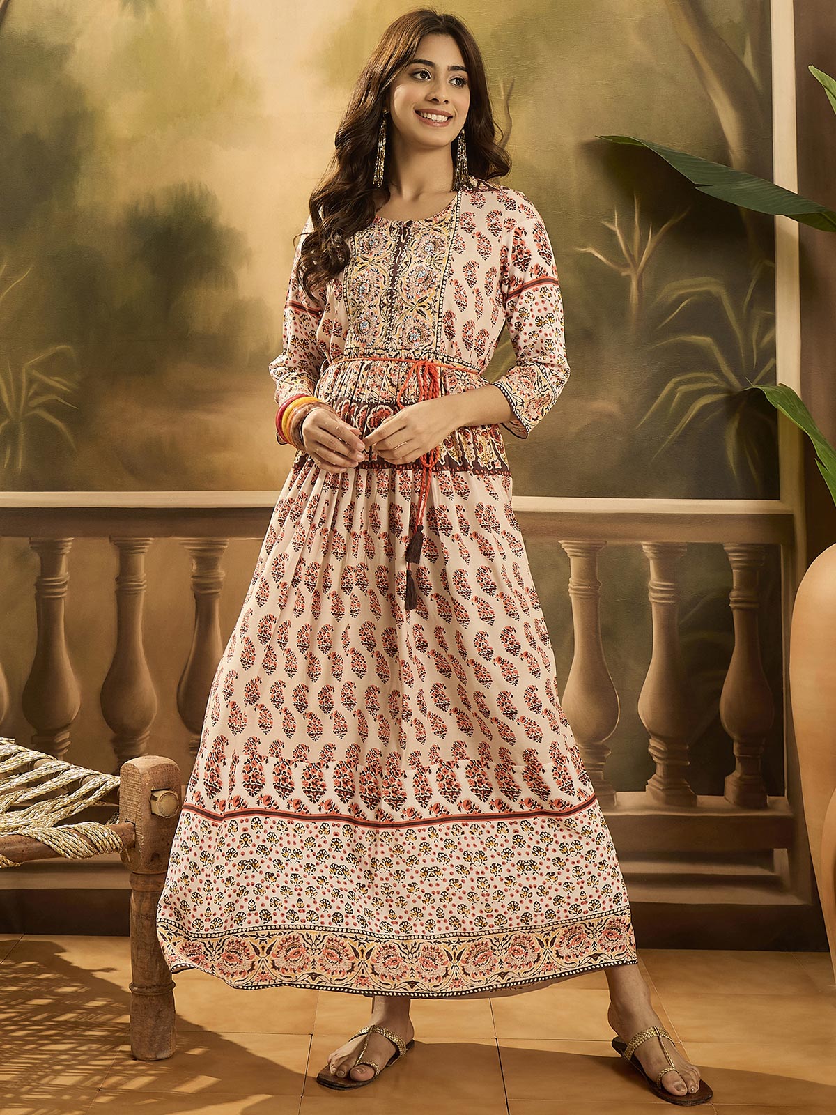 Women Ethnic Motifs Printed Round Neck Fit & Flare Dress