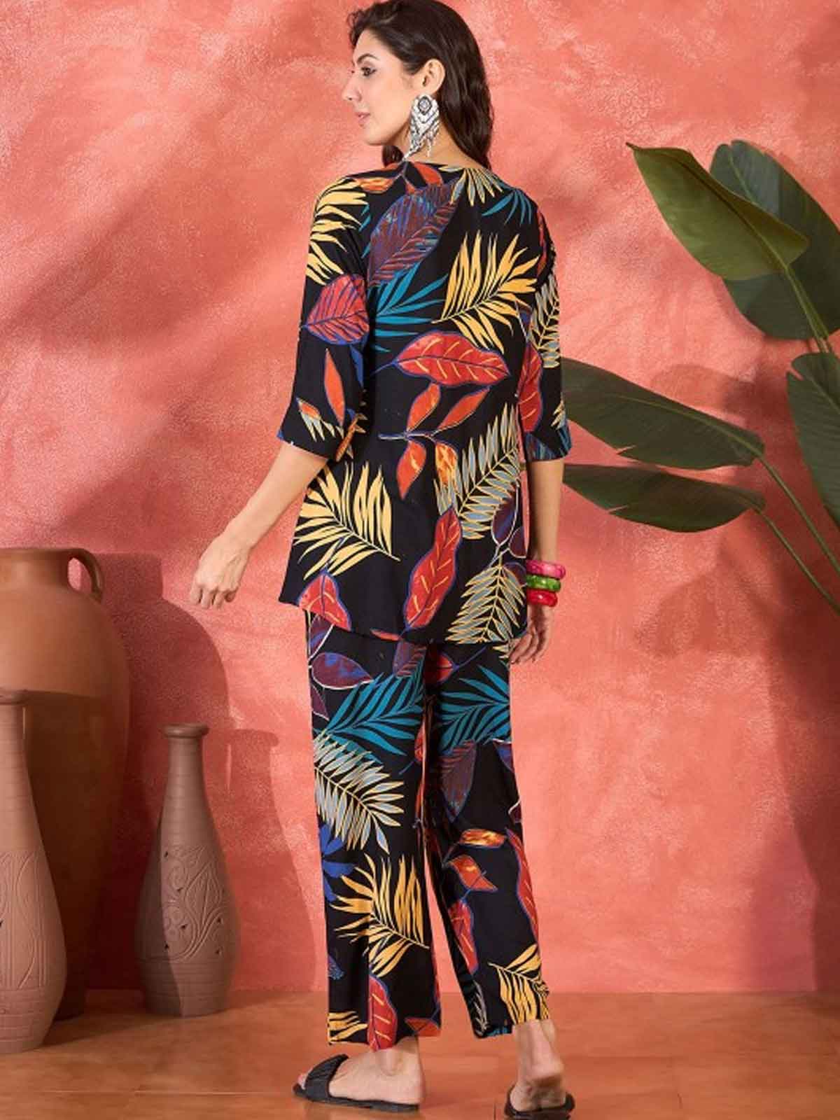 Floral Printed V-Neck Tunic & Trouser