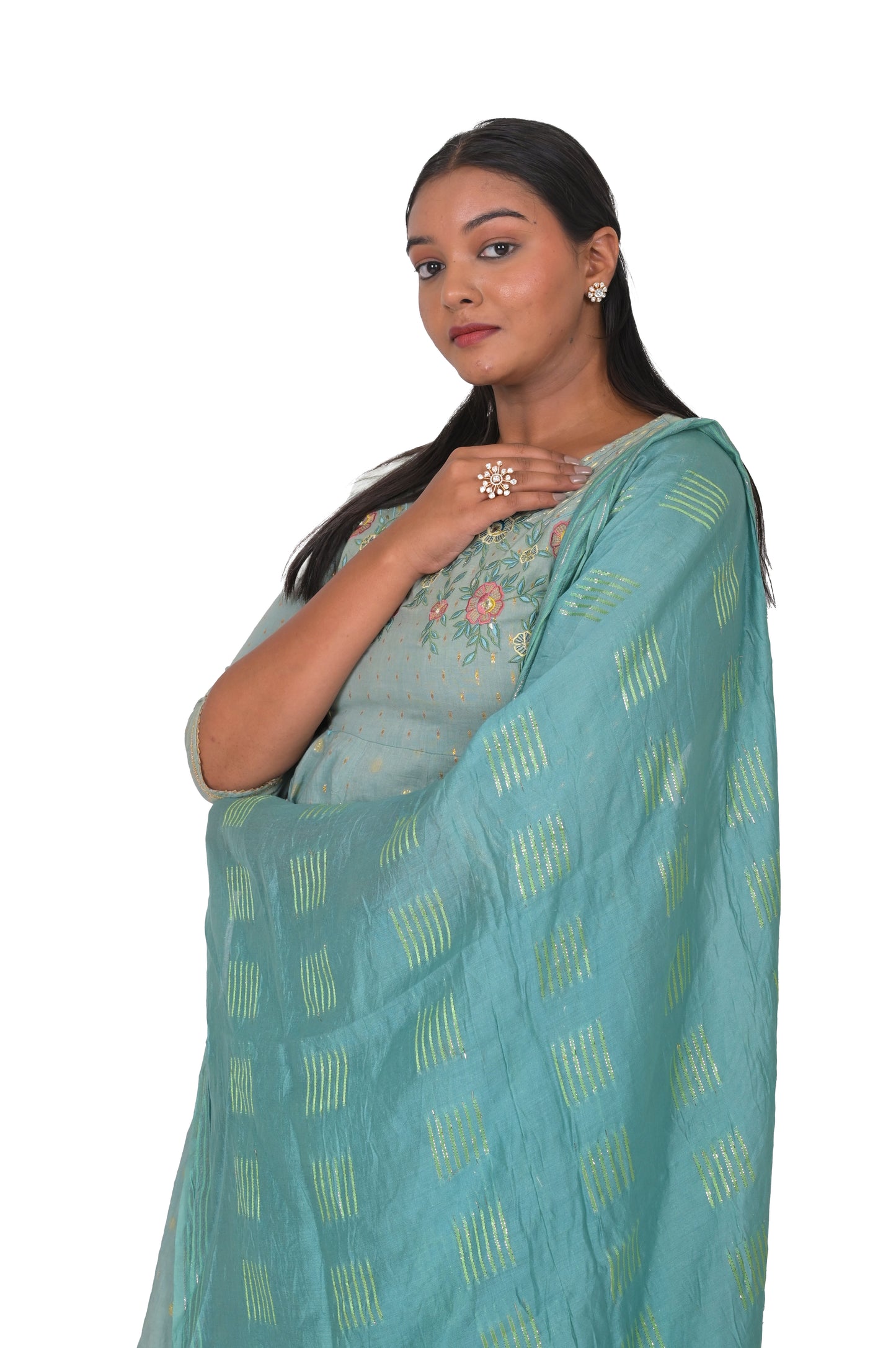 Women's Embroidered Sharara Kurta set with Dupatta, Teal