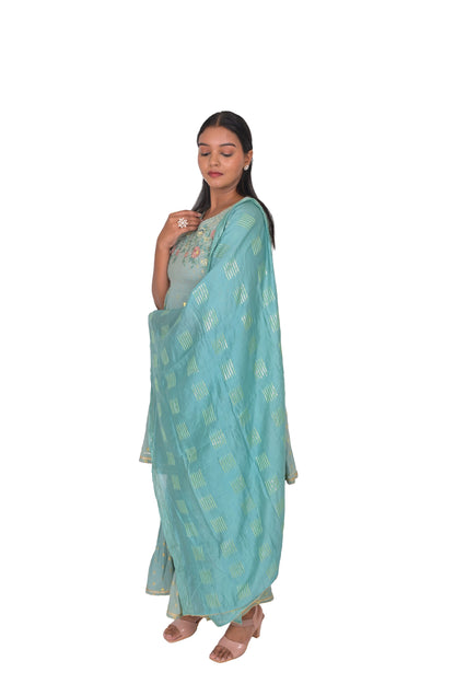 Women's Embroidered Sharara Kurta set with Dupatta, Teal