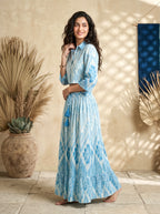 Sky Blue Ikat Print Cropped Shirt & Maxi Skirt Co-ord | Daylist.in