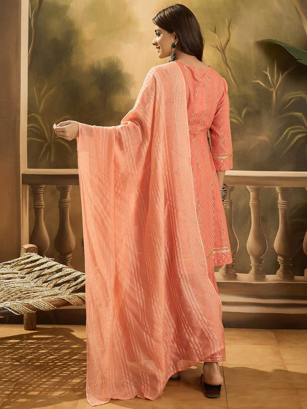 Women Ethnic Motifs Embroidered Cotton Kurta with Sharara & Dupatta