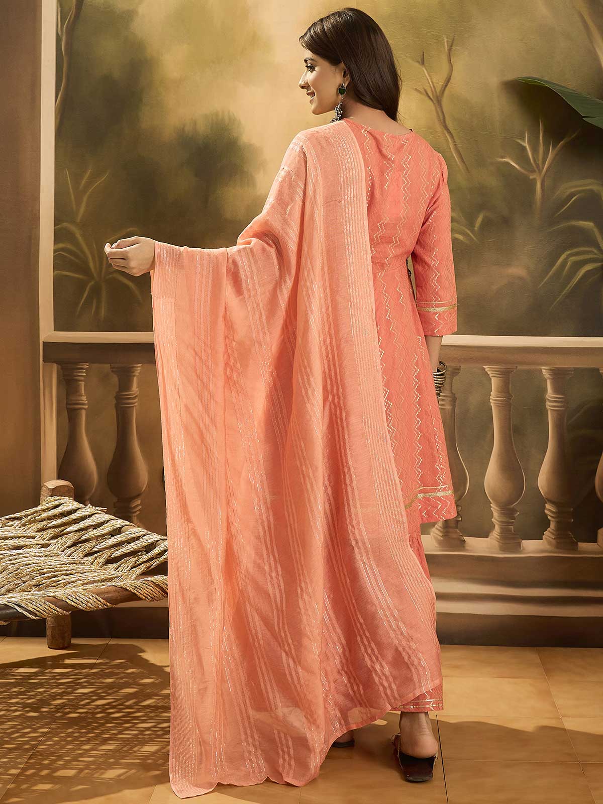 Women Ethnic Motifs Embroidered Cotton Kurta with Sharara & Dupatta