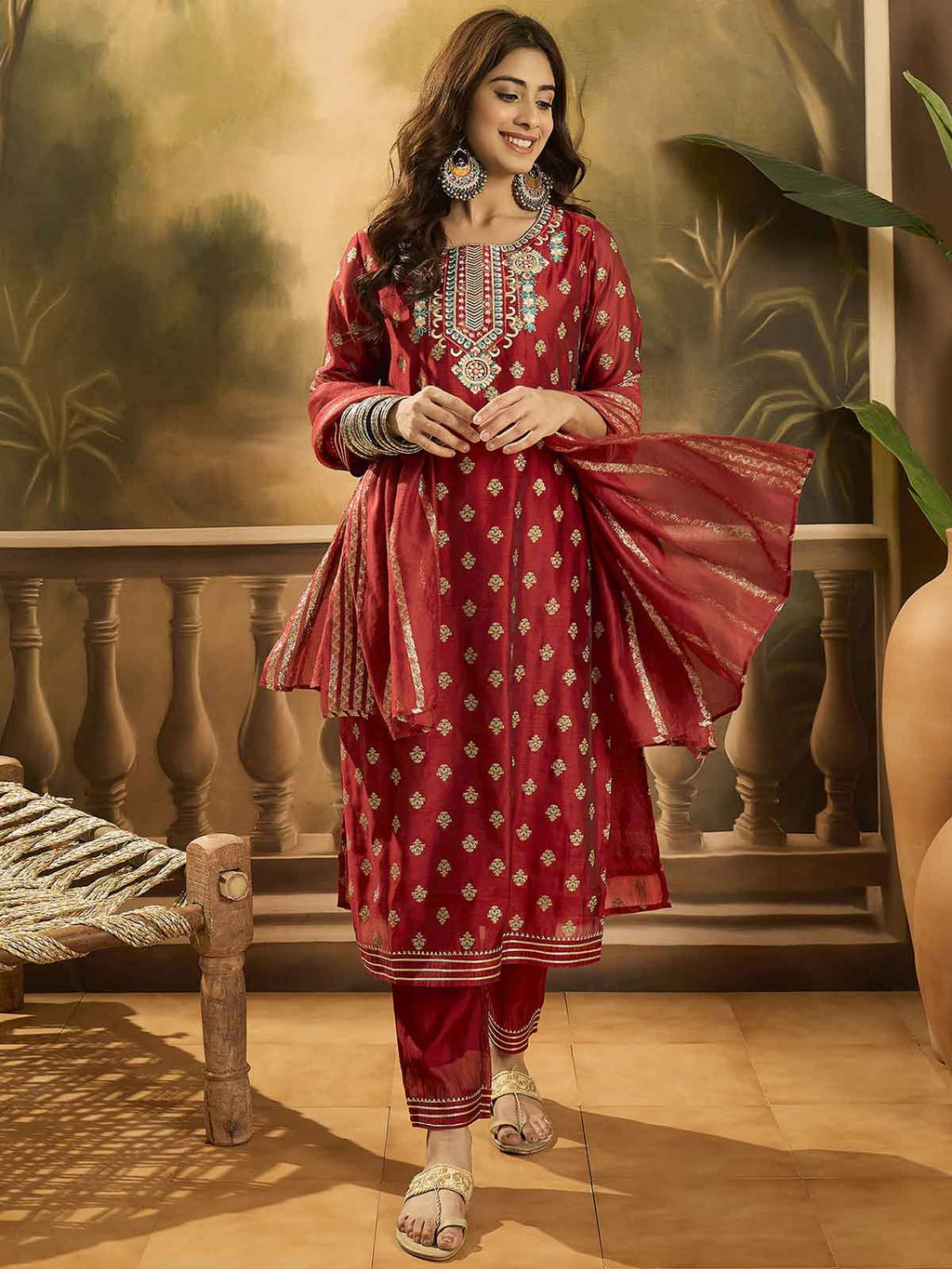 Women Ethnic Motifs Embroidered Kurta with Trousers & Dupatta