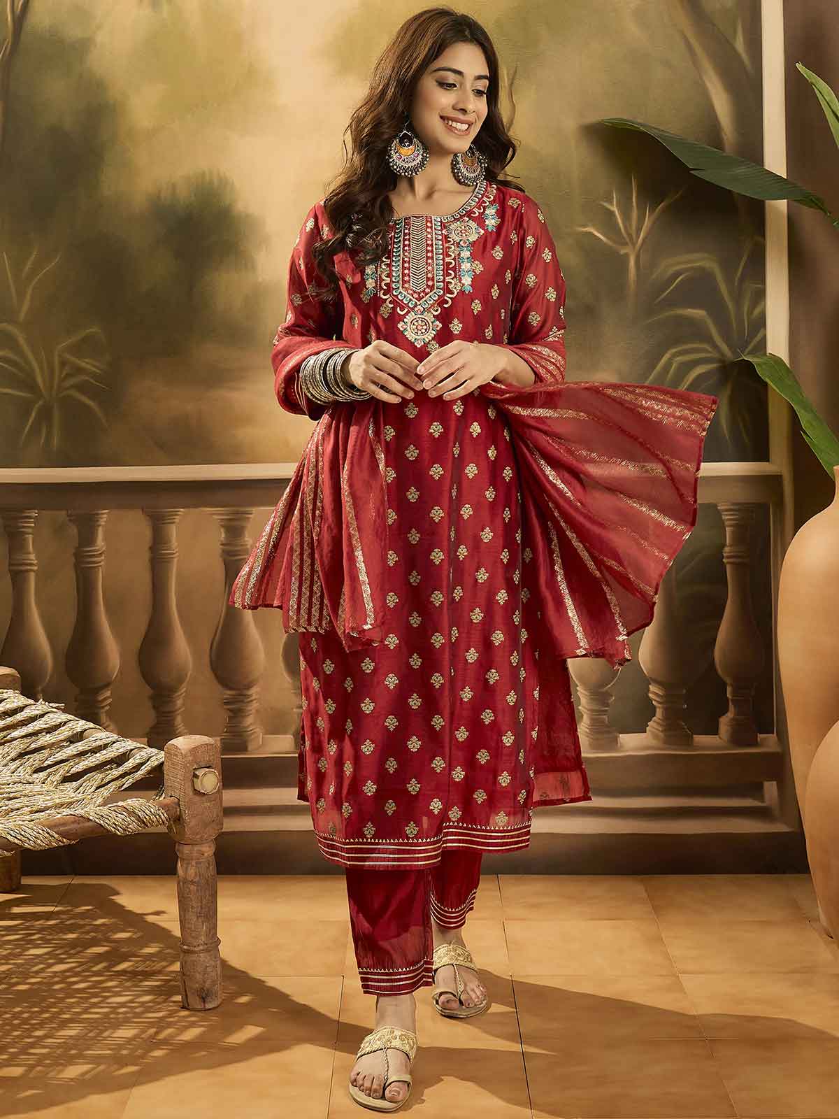 Women Ethnic Motifs Embroidered Kurta with Trousers & Dupatta