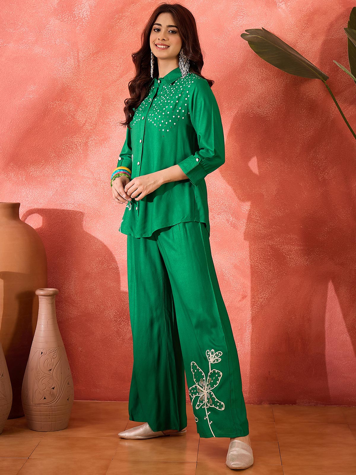 Embroidered Shirt & Trousers Co-Ord Set