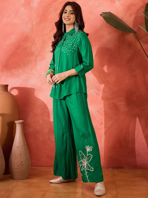Embroidered Shirt & Trousers Co-Ord Set