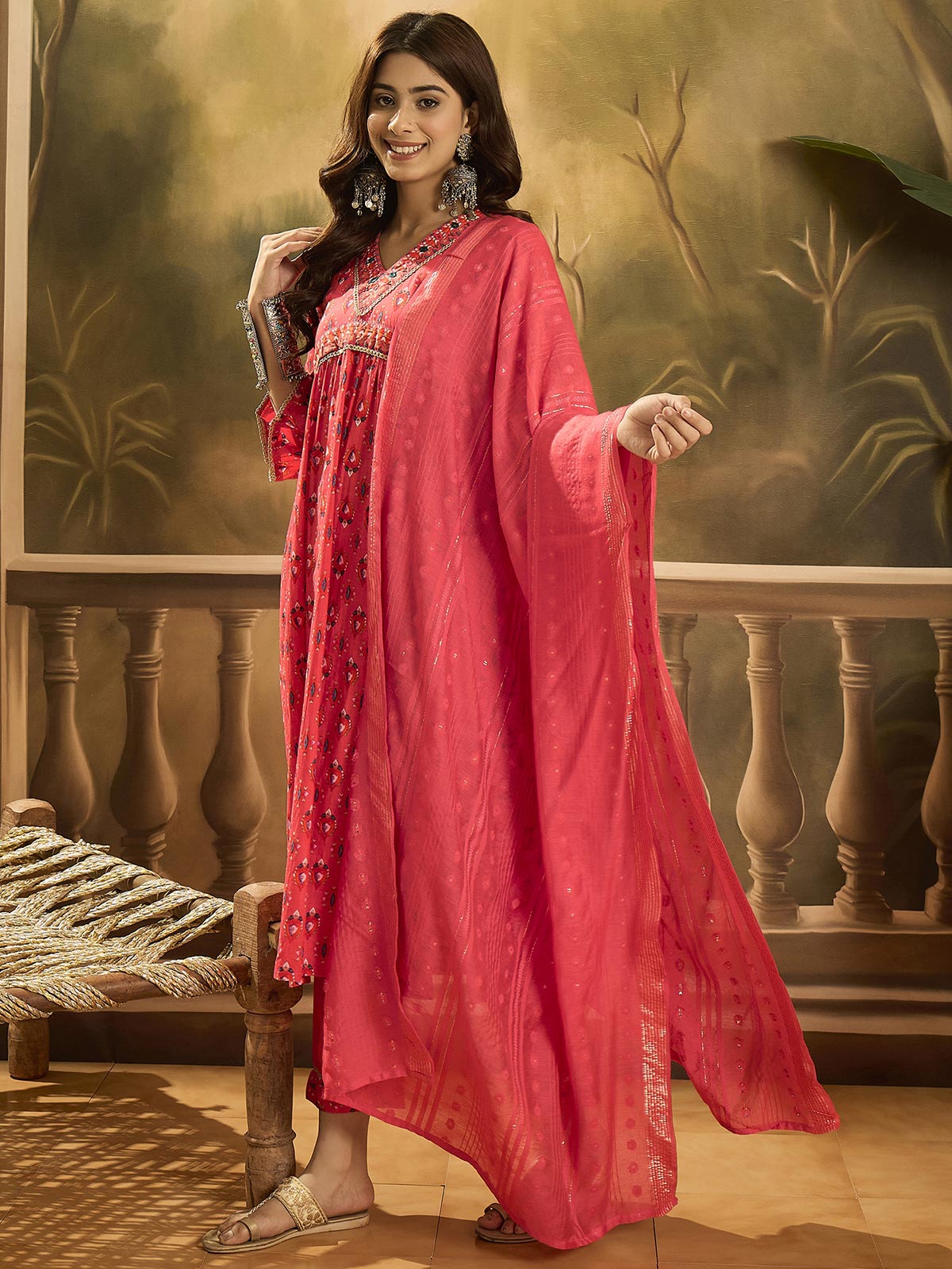 Women Ethnic Motifs Printed Cotton Kurta with Trousers & Dupatta