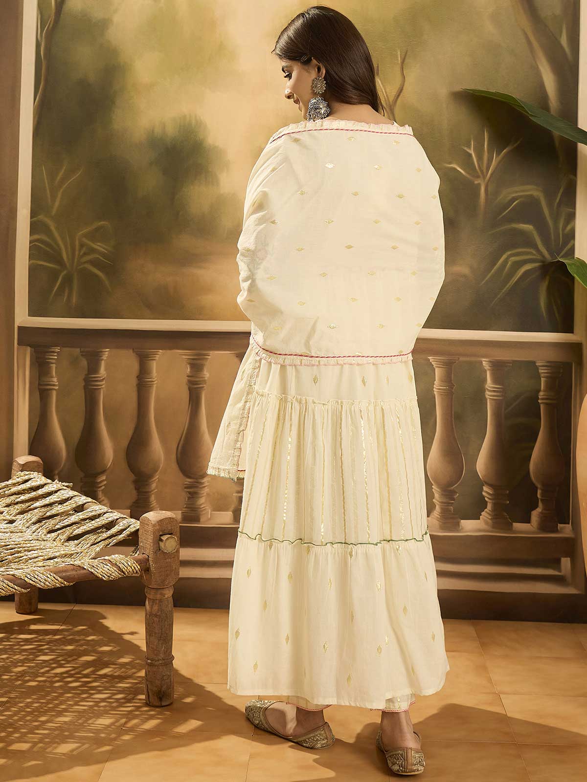 Women Floral Embroidered Cotton Kurta with Trousers & Dupatta
