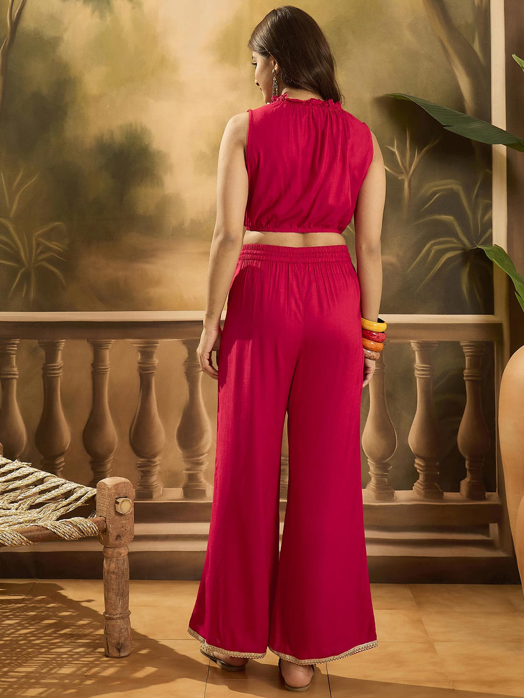 Embroidered Shrug Crop Top With Palazzos Co-Ords