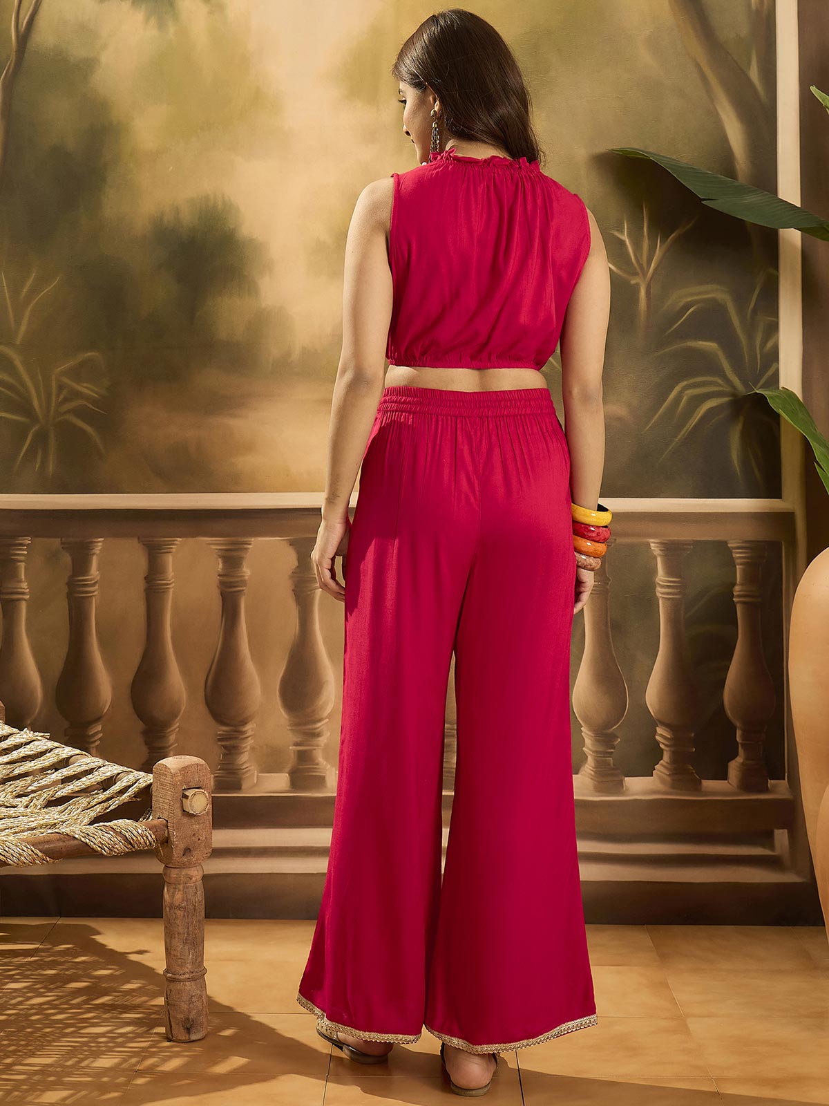Embroidered Shrug Crop Top With Palazzos Co-Ords