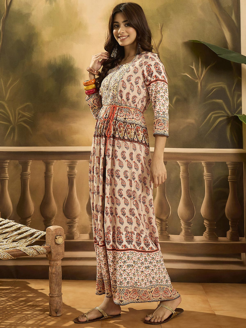 Women Ethnic Motifs Printed Round Neck Fit & Flare Dress
