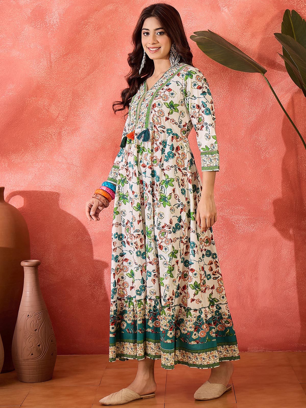 Women Floral Printed Fit & Flared Maxi Dress