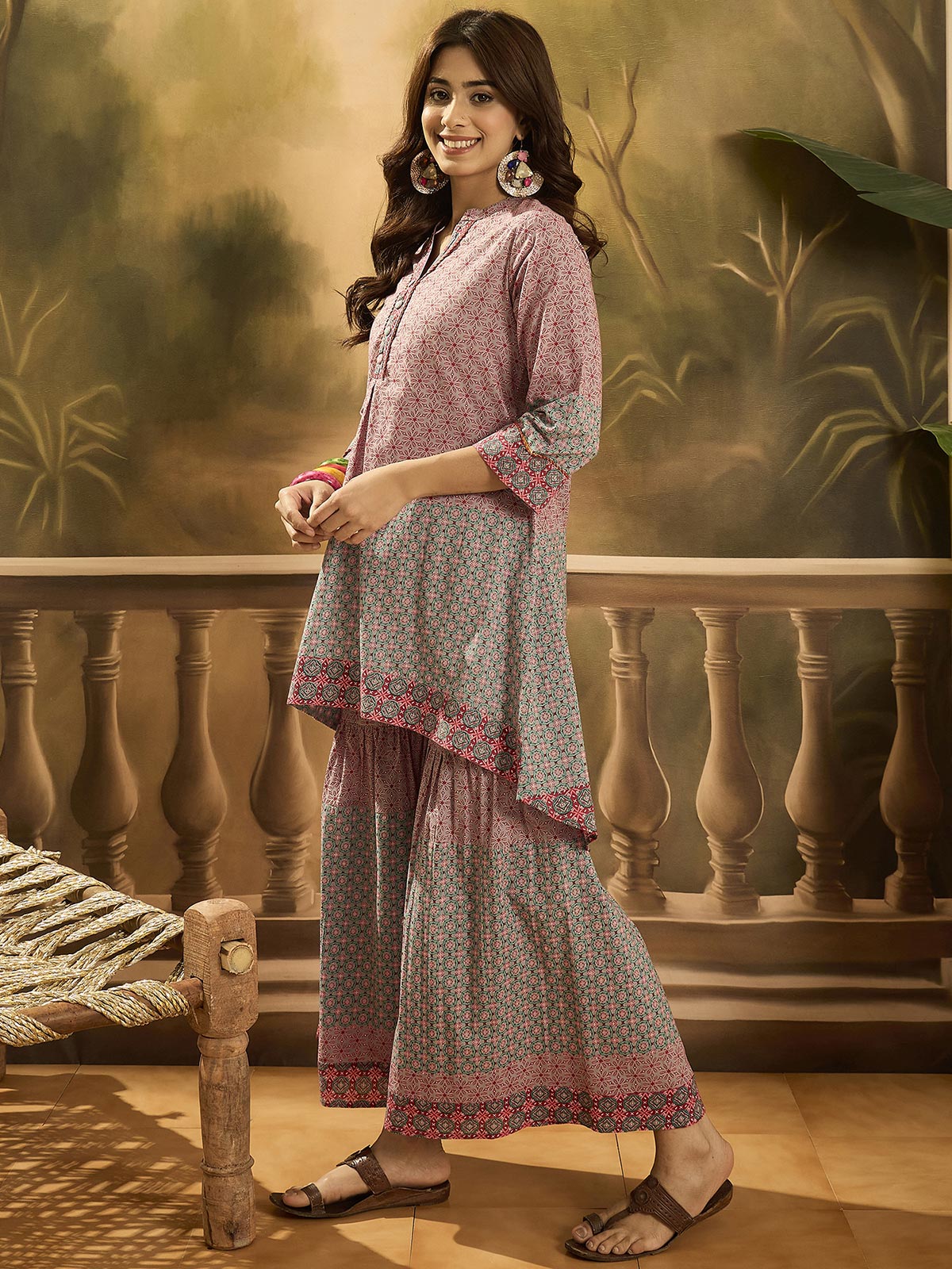 Printed Pure Cotton Top With Trouser Co-Ords