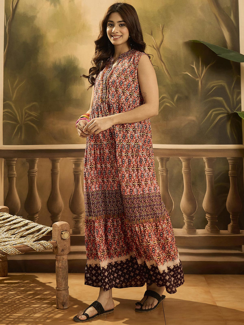 Women Tropical Printed Pure Cotton Fit & Flare Dress