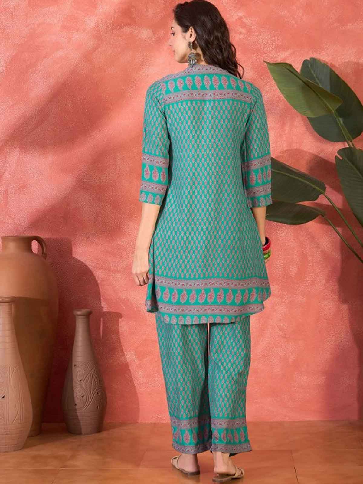 Floral Printed Mandarin Collar Tunic & Trouser