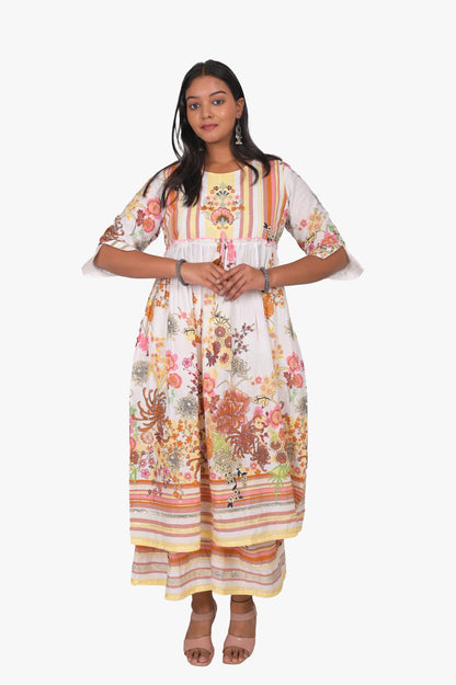 Floral Printed Anarkali Kurti and Sharara Set, Multicolor