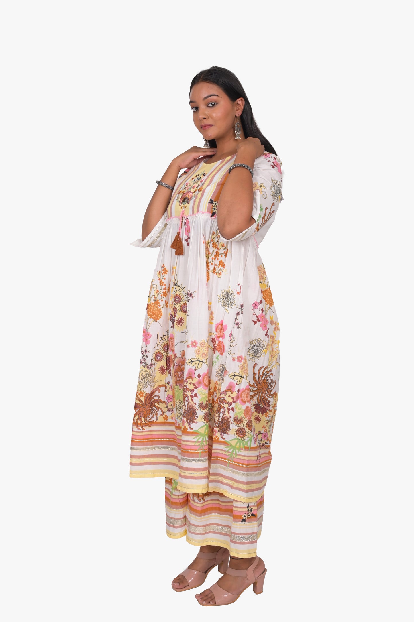 Floral Printed Anarkali Kurti and Sharara Set, Multicolor