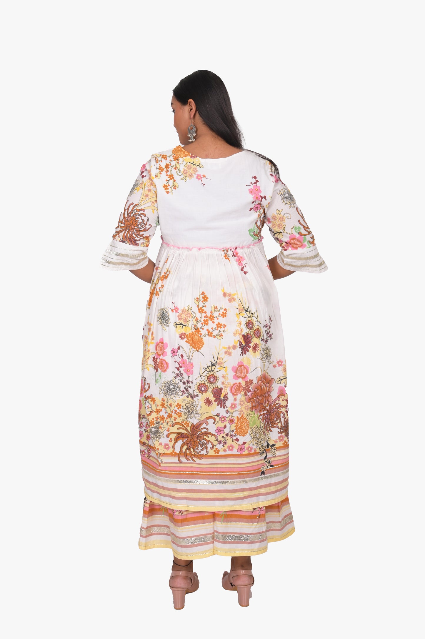 Floral Printed Anarkali Kurti and Sharara Set, Multicolor