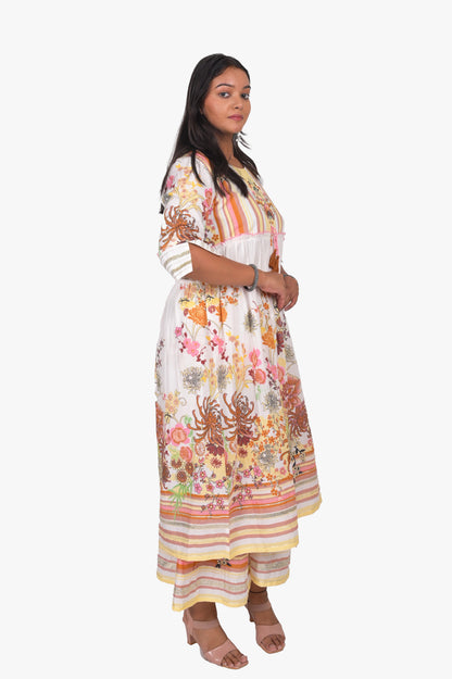 Floral Printed Anarkali Kurti and Sharara Set, Multicolor