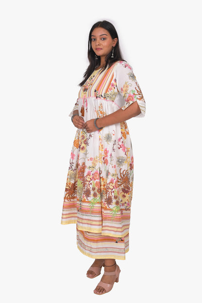 Floral Printed Anarkali Kurti and Sharara Set, Multicolor