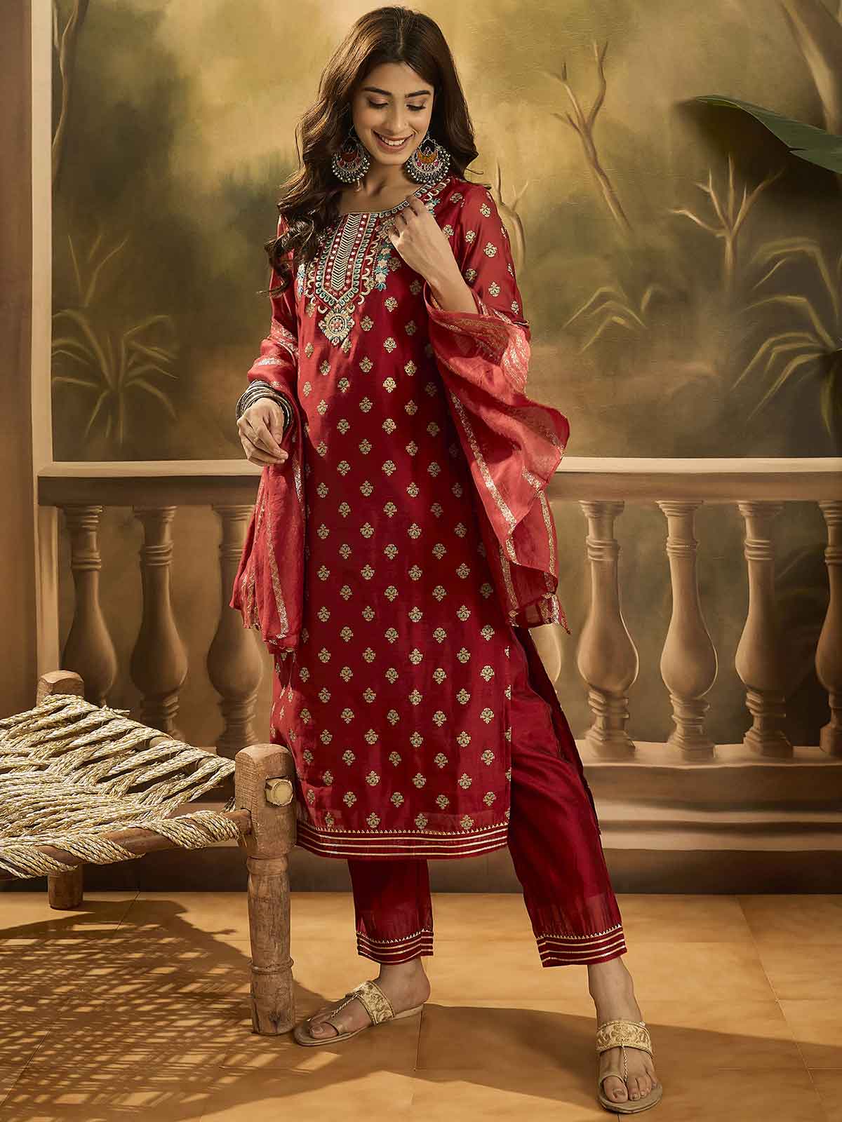 Women Ethnic Motifs Embroidered Kurta with Trousers & Dupatta