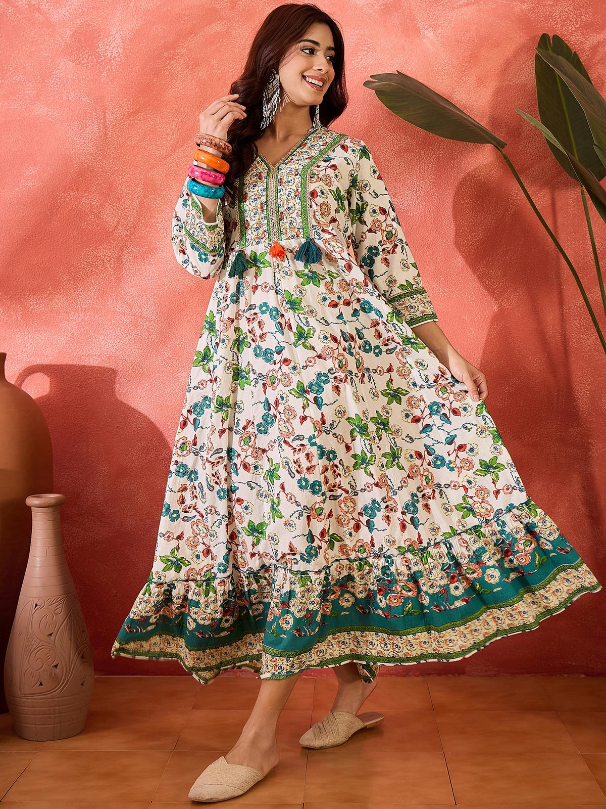 Women Floral Printed Fit & Flared Maxi Dress