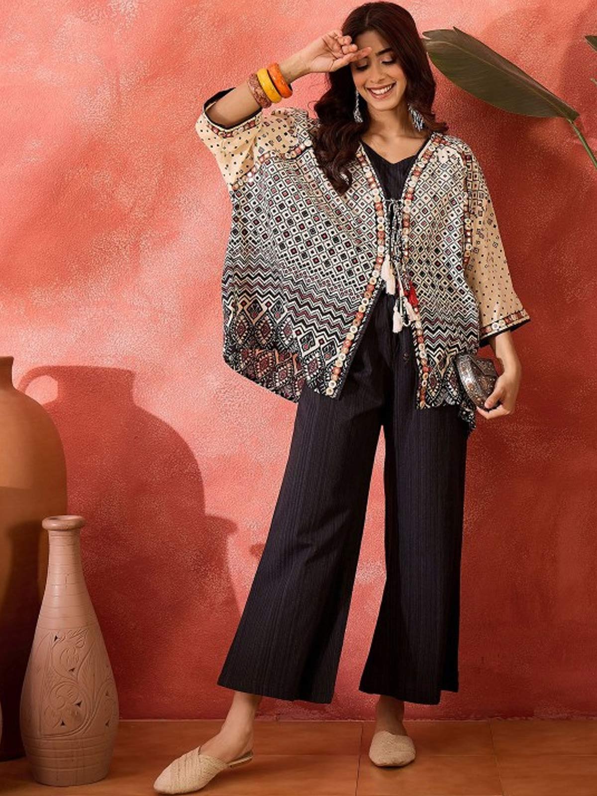Pure Cotton Crop Top Trousers & Shrug Co-Ords
