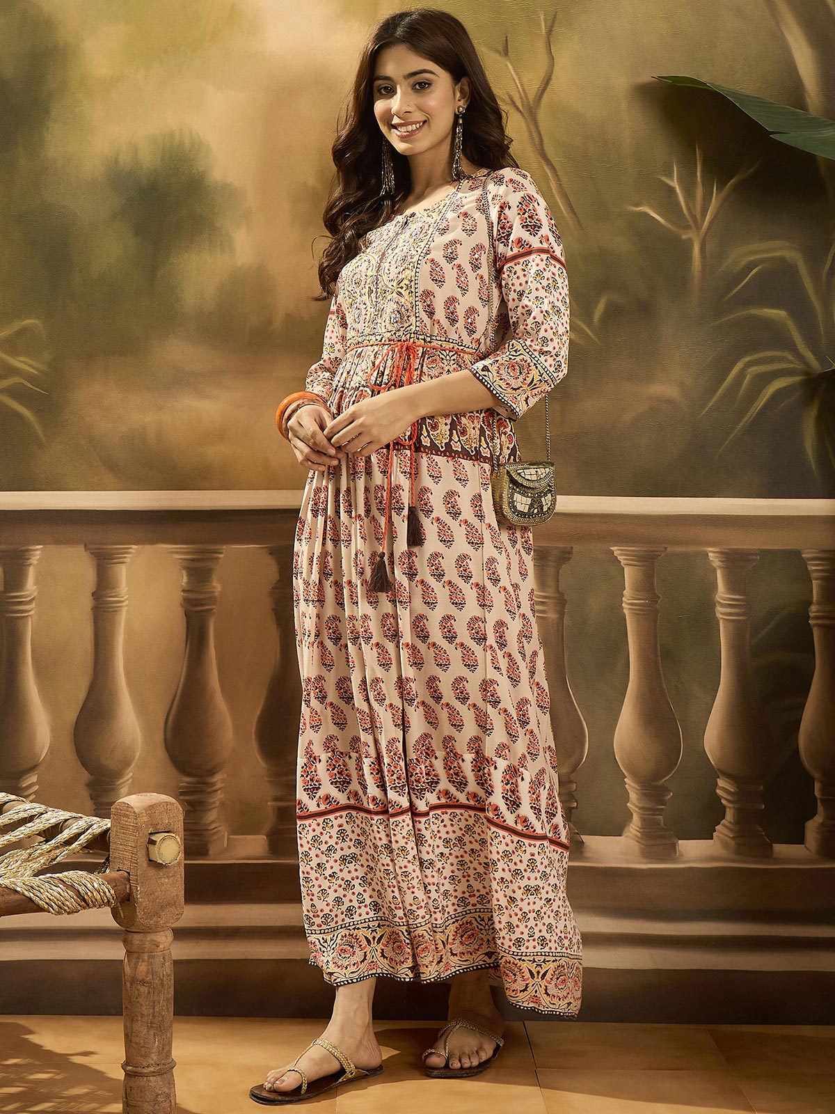 Women Ethnic Motifs Printed Round Neck Fit & Flare Dress