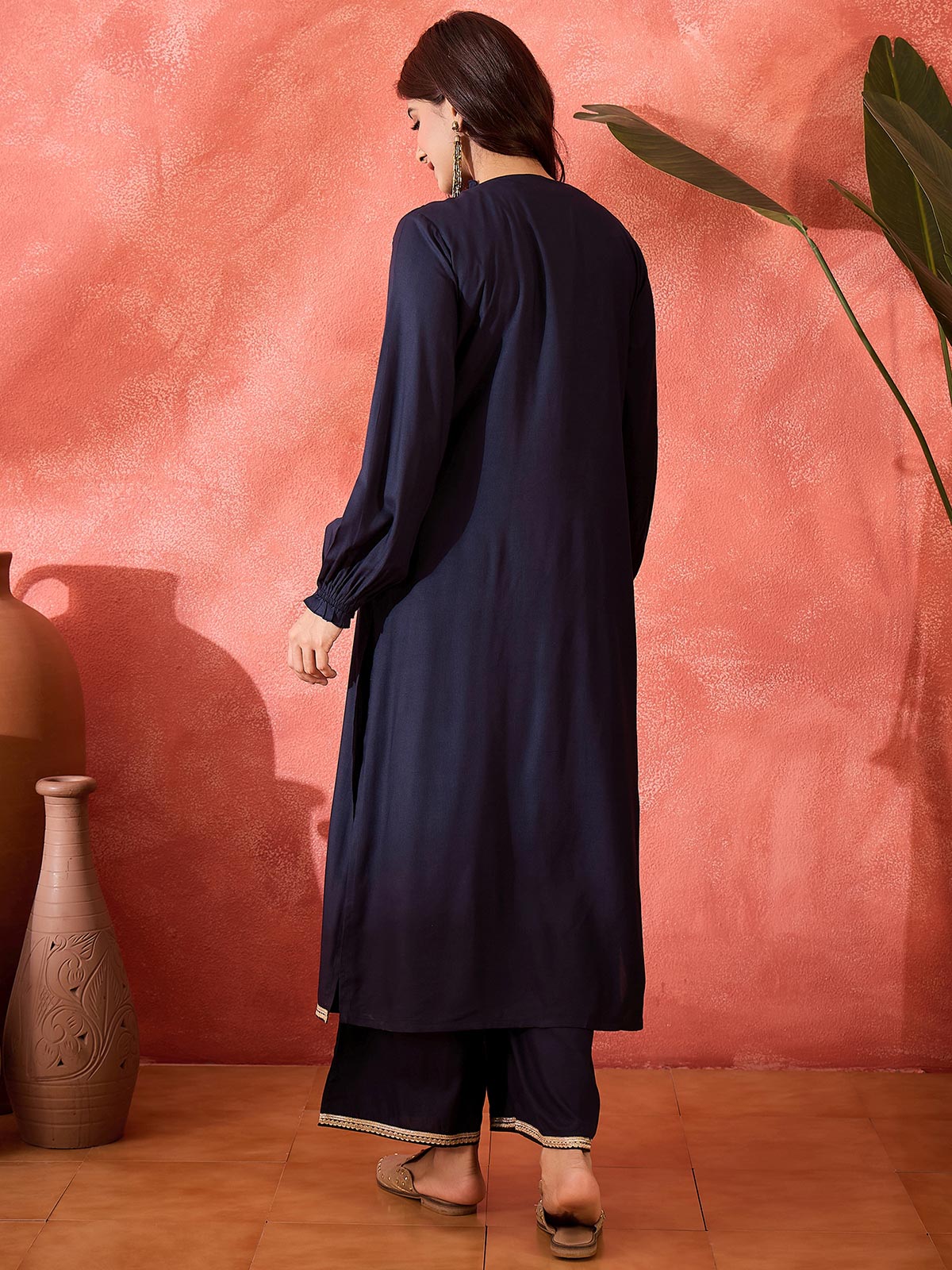 Embroidered Shrug Crop Top With Trousers Co-Ords