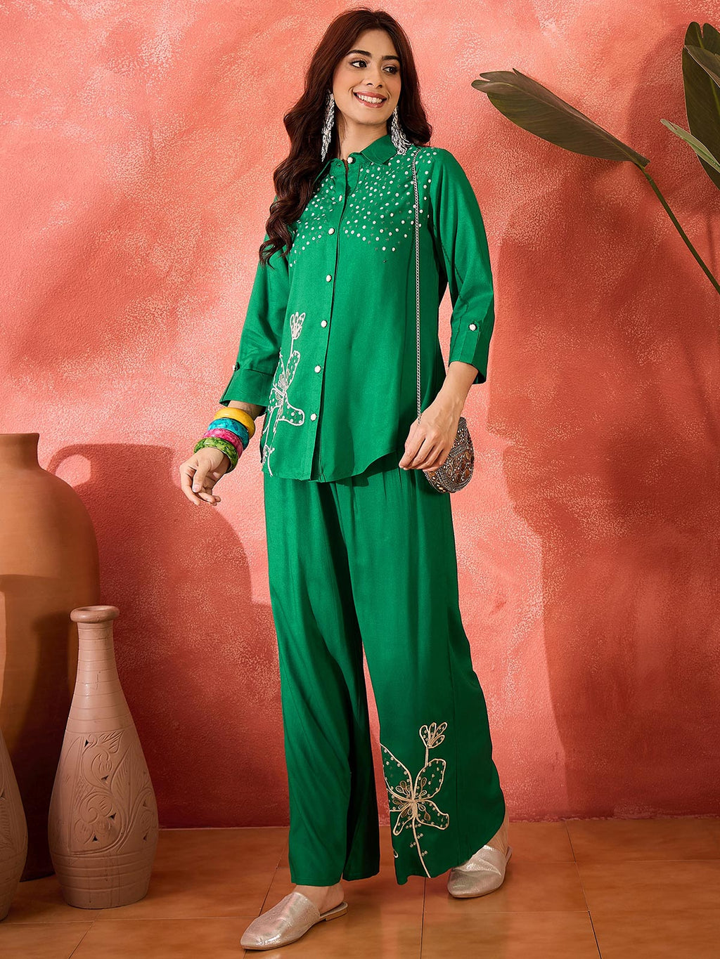 Embroidered Shirt & Trousers Co-Ord Set