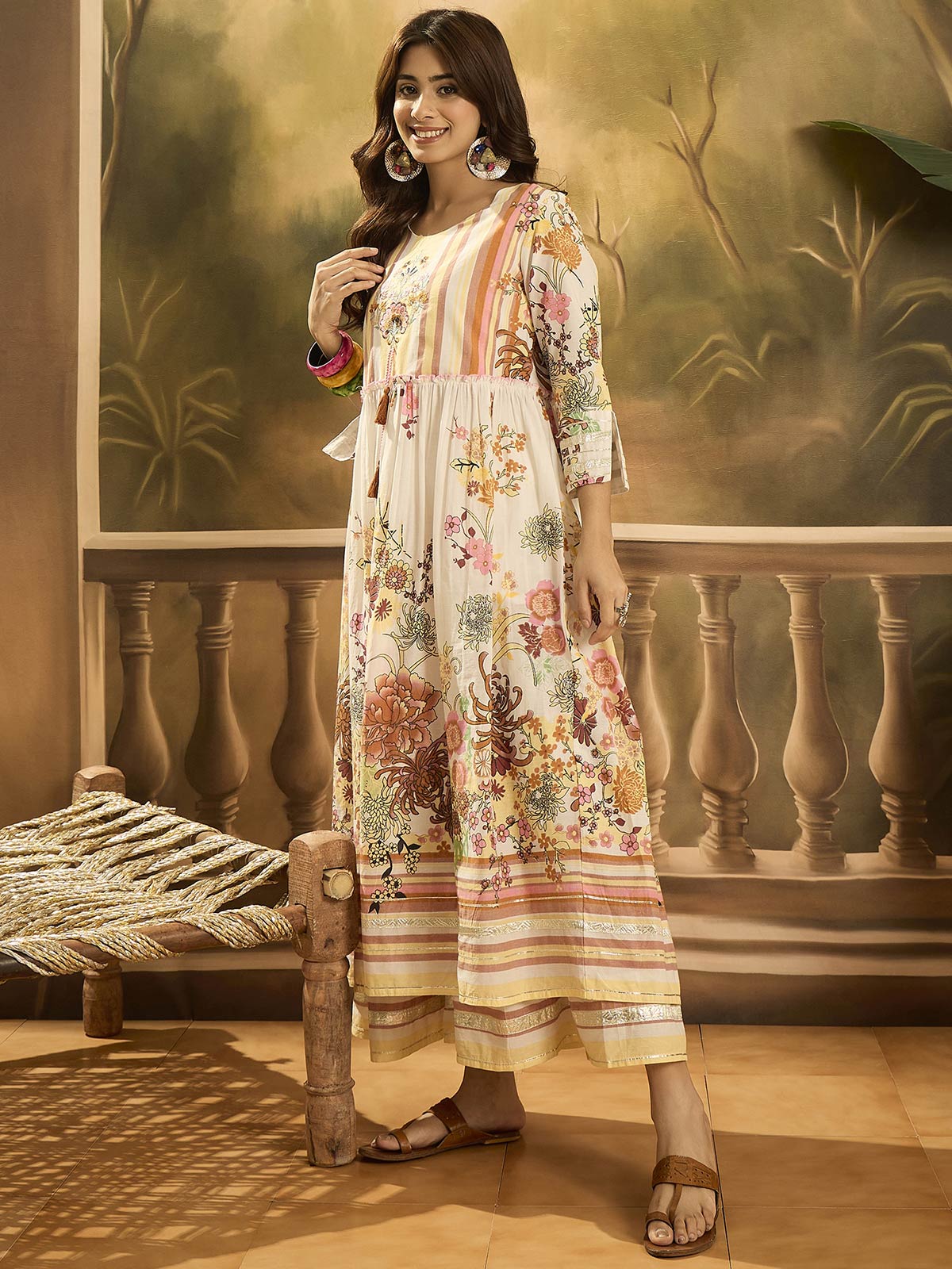 Women Floral Printed Cotton Kurta with Sharara