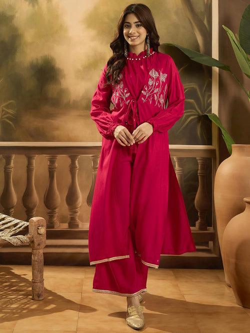 Embroidered Shrug Crop Top With Palazzos Co-Ords