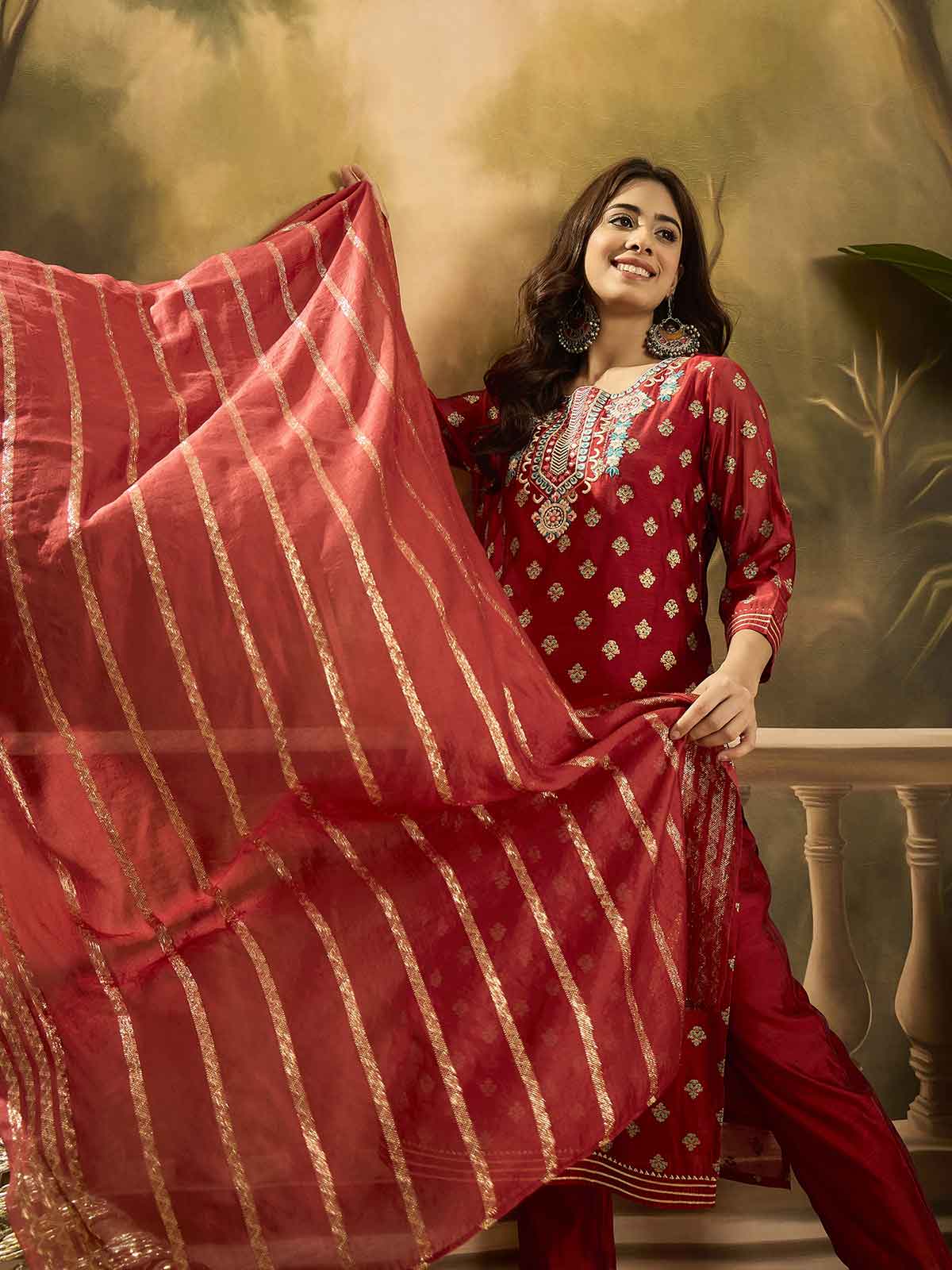 Women Ethnic Motifs Embroidered Kurta with Trousers & Dupatta