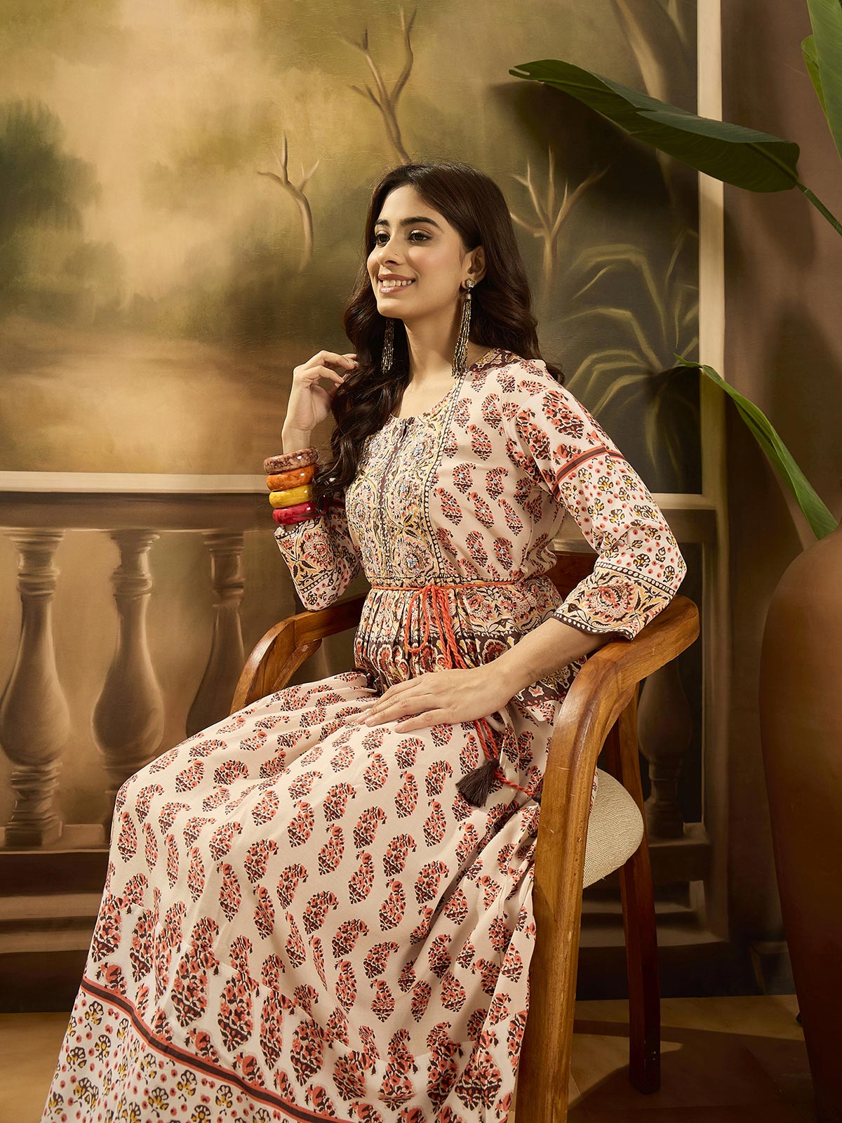 Women Ethnic Motifs Printed Round Neck Fit & Flare Dress