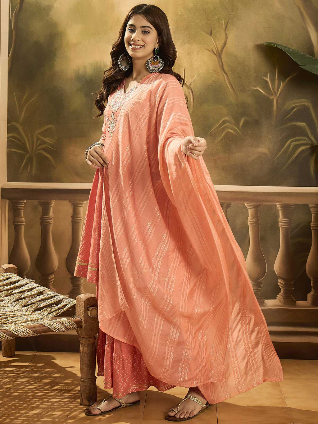 Women Ethnic Motifs Embroidered Cotton Kurta with Sharara & Dupatta