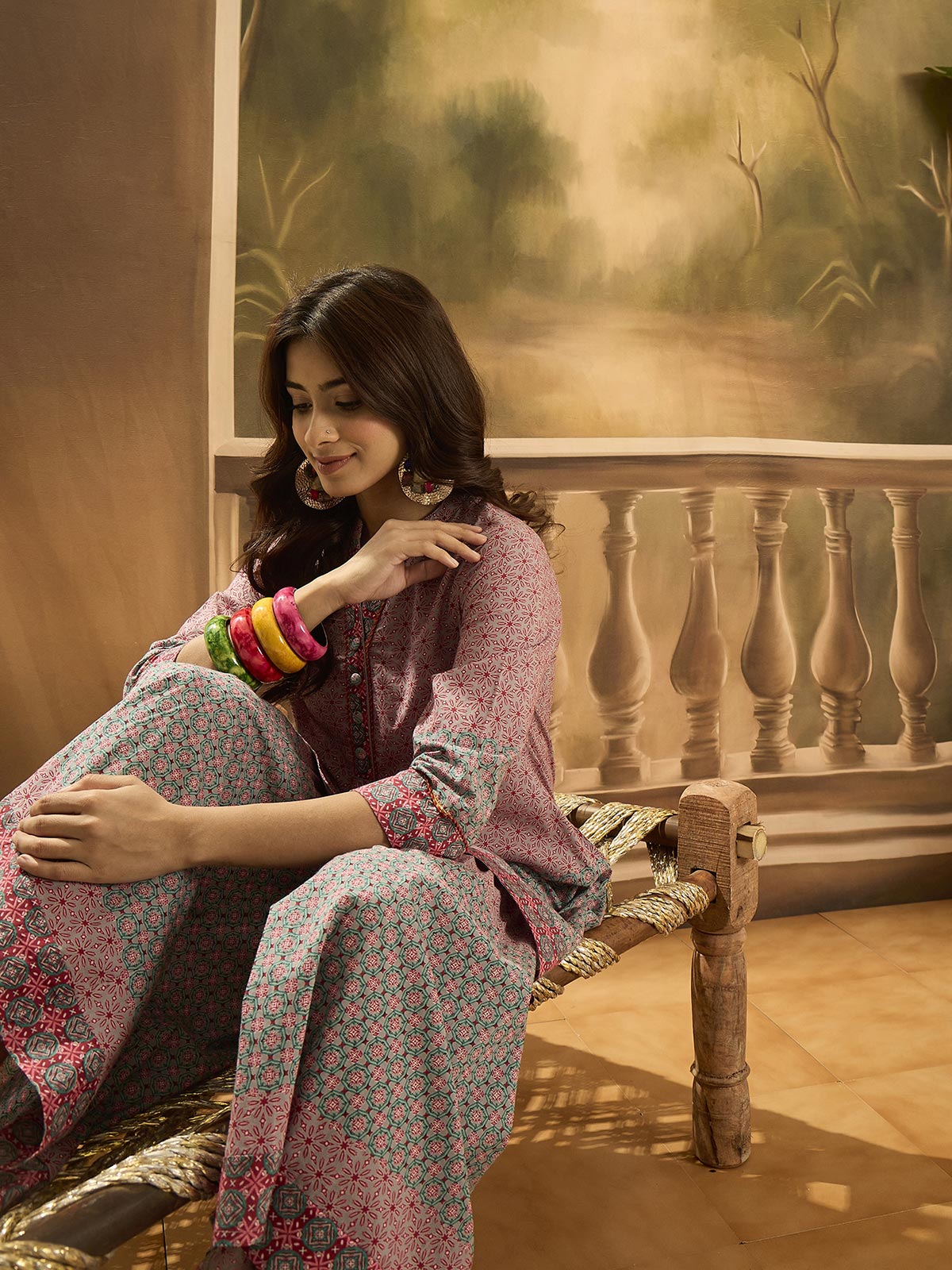 Printed Pure Cotton Top With Trouser Co-Ords