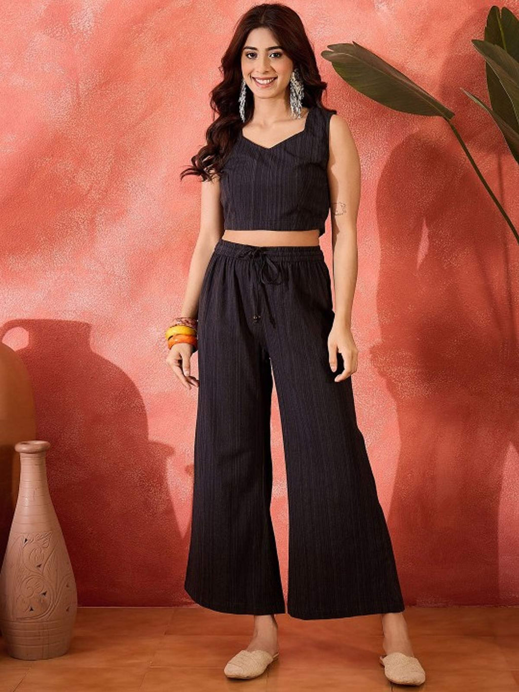 Pure Cotton Crop Top Trousers & Shrug Co-Ords