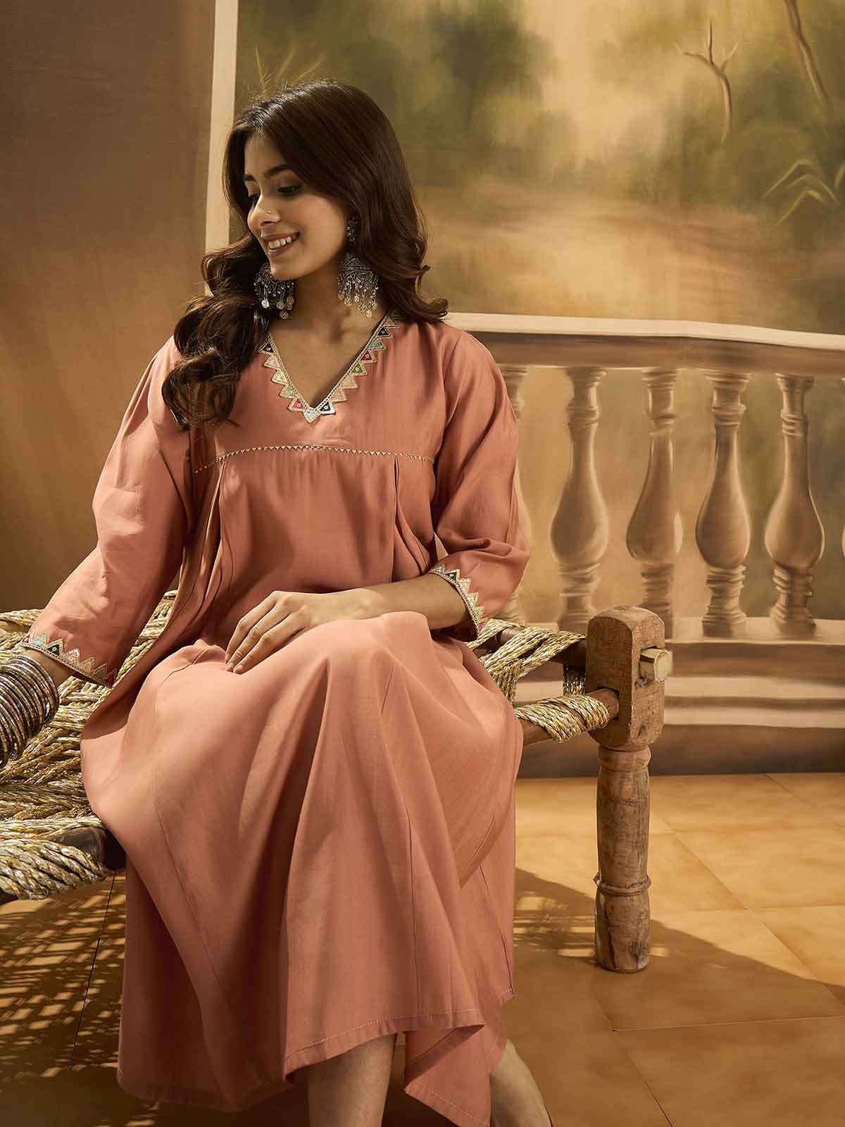 Women Solid Embroidered Kurta with Trousers
