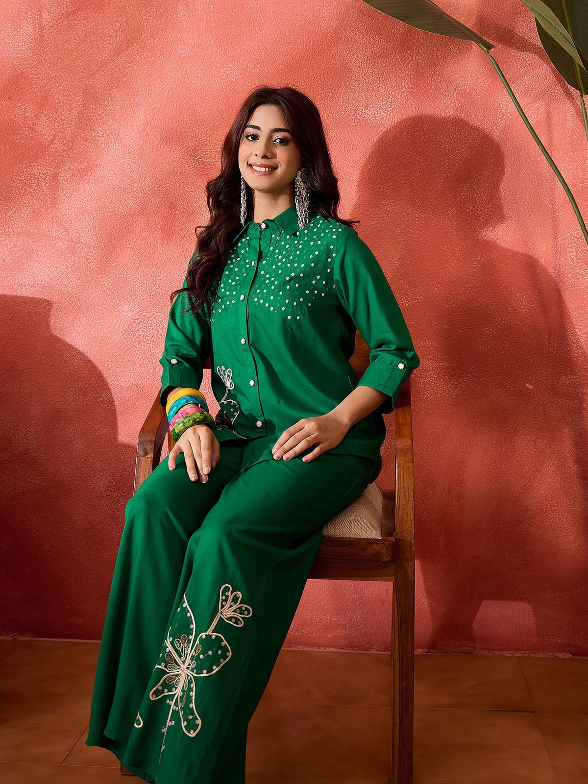 Embroidered Shirt & Trousers Co-Ord Set